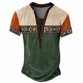 Men's Halloween Geometric T Shirt Henley Shirt Tee Short Sleeve Designer Basic Classic Casual Daily Outdoor Spring  Summer Summer Spring Light Green Navy Blue