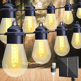 Solar Lights Outdoor Waterproof IP67 with LED Shatterproof Edison Bulbs, Battery Solar/USB Powered,Indoor/Outside LED String Lights, Warm White LED Light Decor