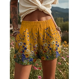 Per donna Pantaloni capri Chinos Shorts Leggings Vacanza Vintage stiledella nonnacostiera Corto Misura del girovita medio Floreale Grafico Stampato Co