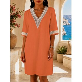 Women's Knee Length Dress Lace Dress Shift Dress Summer Dress Fashion Beach Vacation Holiday Regular Fit Plain Half Sleeve V Neck Blue Black White Orange Summe