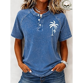 Women's Washed Cotton 100% Cotton Henley Shirt Vintage Fashion Stylish Sleeveless Short Sleeve Regular Tops Casual Beach Blue Purple Orange Gray Summer Spring