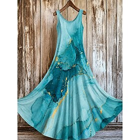 Women's Maxi Dress Sundress A Line Dress Casual Regular Fit Graphic Abstract Sleeveless Scoop Neck Blue Pink Summer Spring