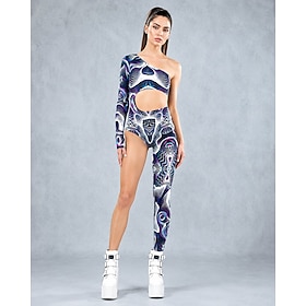 Body Costume tutina Stampa Con ritagli Per donna Asimmetrico Rave Grafico Astratto Costume per Festival Musicale Feste Discoteca Halloween Carnevale A