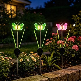 1 PC Solar Butterfly Garden Lights, Colorful LED with Butterfly Decor, Waterproof Solar Stake Lights for Garden Yard Patio Lawn Pathway