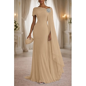 A-Line Dress Floor Length Wedding Guest Dress Formal Dresses Evening Gown Mother of the Bride Dress Sleeveless Boat Neck Elegant Simple Formal Wedding Guest We