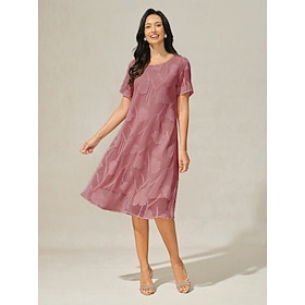 Women's Mini Dress Shift Dress Elegant Solid Color Short Sleeve Crew Neck Dusty Rose