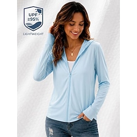 Women's Casual Jacket Sun Protection Quick Dry Adjustable Casual Solid Color Casual Regular Hooded Regular Fit Long Sleeve Outerwear Light Gray mint pink White