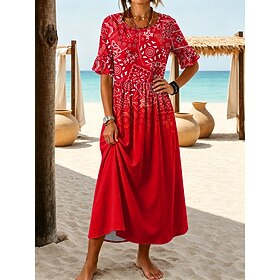 Women's Midi Dress Casual Dress A Line Dress Elegant Vacation Stylish Beach Holiday Regular Fit Ombre Graphic Paisley Half Sleeve Crew Neck Blue Red Purple Gre