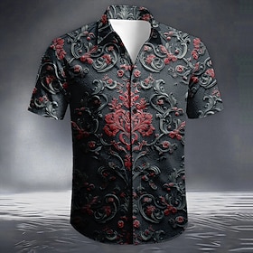 Men's Florals Baroque Shirt Summer Shirt Button Up Shirt Short Sleeve Vintage Retro Daily Outdoor Vacation Summer Spring Turndown 3D Print Collared Shirts Blue