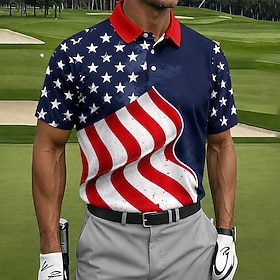 American Independence Day Men's American US Flag Polo Shirts Short Sleeve Polo Shirts Lapel Casual Athleisure Daily Wear Festival Outfit 3D Print Buttons Sprin