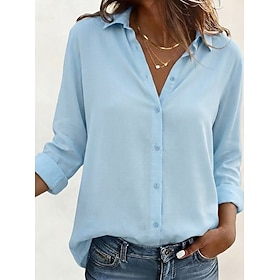 Women's Shirt Chiffon Tops Buttons Solid Color Stylish Work Long Sleeve Regular Tops Casual Daily Office Blue Black White Yellow Green Summer Spring