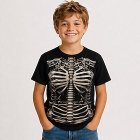 Ragazzi 3D Teschio 3D Maglietta 3D Senza Maniche Manica Corta Stampa 3D Primavera Punk Bambini 4-12 Anni Quotidiano Vestibilità regolare