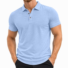 Men's Linen Shirt Polo Shirts Casual Vacation Classic Short Sleeve Vacation Fashion Plain Textured Lightweight Buttons Spring  Summer Blue Black Pink Green Dar