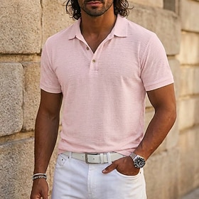 Hombre Camisa de lino Camisetas polo Camiseta de golf Manga Corta Cuello de polo Cuello Inglés Primavera verano Verano Primavera Plano Con Texturas Vacaciones
