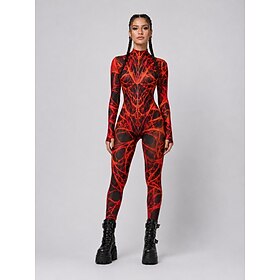 Body Costume tutina Stampa Tuta Intera Per donna Punk  Gotico Rave Grafico fuoco Sanguinoso Costume per Festival Musicale Feste Discoteca Halloween Ca