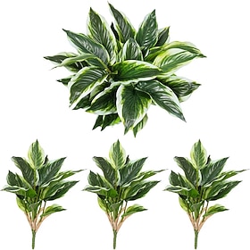 3/6pcs Artificial Tropical Greenery, Realistic Fake Hosta Plants with UV Resistant Green Leaves and Stems, Perfect for Outdoor and Indoor Decor, Balcony, Terra