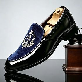 Men's Velvet Slip-On Dress Loafers, Embroidered Formal Shoes for Wedding, Banquet, Prom and Evening Events