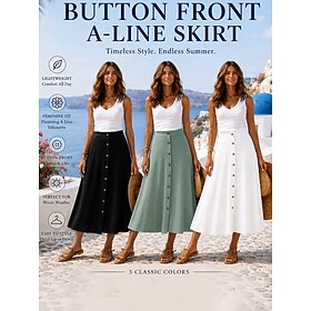 Women's Vacation Skirt Basic Casual Midi Mid Rise Skirts Plain Ruched Inelastic Vacation Street Black White Mint Green Summer