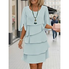 Women's Mini Dress Chiffon Dress Tiered Dress Fashion Modern Outdoor Holiday Going out Regular Fit Plain Half Sleeve Crew Neck Blue Black Pink Spring Fall