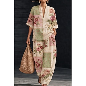 Women's Office Suit Designer Shirt Sleeveless Half Sleeve V Neck Floral Graphic Elegant Bohemia Vacation Casual Daily Indoor Blue Green Spring Summer Regular