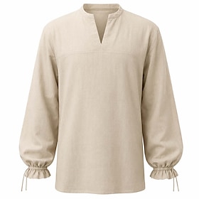 Medieval Renaissance Shirt Long Sleeves Pirate Viking Blend with Cotton and Linen Fancy Dress Men's Viking Pirate Halloween Carnival Performance LARP Ren Faire