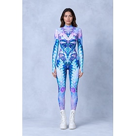Body Costume tutina Stampa Sirena Tuta Intera Per donna Rave Grafico Sirena Costume per Festival Musicale Feste Discoteca Halloween Carnevale Bambini 