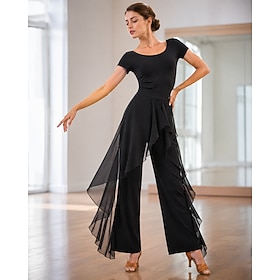 Latin Dance Pants Ballroom Dance Ruffles Pure Color Waisted Splicing Women's Performance Training PantsHigh Spandex