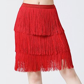 Women's Red Fringe Tassel Skirt - Professional 3-Tiered Latin Dance Skirt