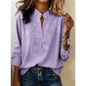 Women's Shirt Print Floral Graphic Vintage Stylish Long Sleeve V Neck Regular Tops Casual Daily Holiday Blue Pink Purple Green Summer Spring