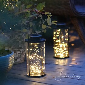 High-Quality Outdoor Solar Lantern, Waterproof Aluminum Frame Glass Shade with Copper Wire Lights, Handheld Garden, Patio, Yard, Flower Bed, Balcony, Deck, Sum