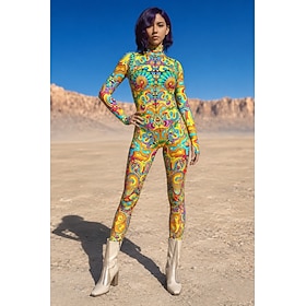 Body Costume tutina Stampa Tuta Intera Per donna Rave Grafico Hippie Costume per Festival Musicale Feste Discoteca Halloween Carnevale Bambini Adulti