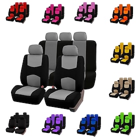 Universal Car Seat Covers Full Set, Breathable Cloth Automotive Seat Protectors with Sporty Two-Tone Design, Airbag Compatible Interior Accessories for Most Se