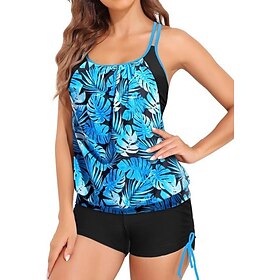 Women's Bathing Suit 2 Pieces Swimsuits Floral Tropical Tummy Control Push Up with Boy Shorts UV Protection Lightweight Comfortable Swimwear Surfing Water Spor