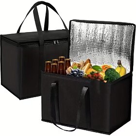 2pcs Large and Extra-Large Insulated Bags, Keep Food Hot or Cold for Several Hours - Shopping Tote, Soft Cooler Bag, Suitable for Catering/Doordash, Pizza Insu