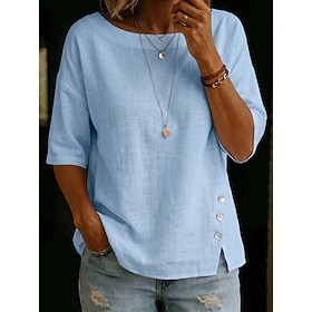 Femmes Chemisier Graphique Rayé ancien Élégant Basique Demi Manches Col Bateau Hauts Réguliers Occasionnel Quotidien Bleu Noir Blanche Jaune Rose Claire Été Pr