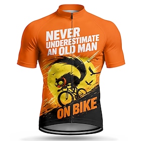 Men Cycling Jersey Cat Never Underestimate An Old Man Short Sleeve Bike Jersey Top with 3 Rear Pockets UV Resistant Quick Dry With Pockets Front Zipper Sports