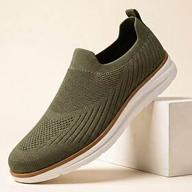 Men's Olive Knit Slip-On Sneakers Lightweight Breathable Comfort Walking Shoes …