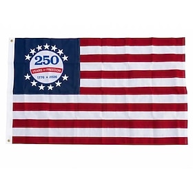250-års jubilæums-amerikansk flag 3x5 fod, ægte dobbeltsidet broderet amerikansk mindesmærkeflag fra 2026, 210d kraftig nylon til indendørs og udendørs brug
