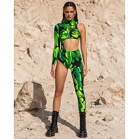 Body Costume tutina Stampa Con ritagli Per donna Neon Asimmetrico Rave Grafico Astratto Costume per Festival Musicale Feste Discoteca Halloween Carnev