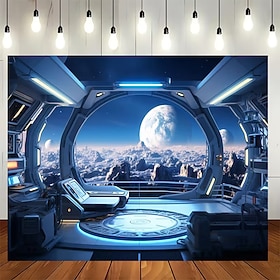 Arazzo da parete con finestra di stazione spaziale, paesaggio fantascientifico di galassia e pianeta, ideale per decorare camera da letto, dormitorio 