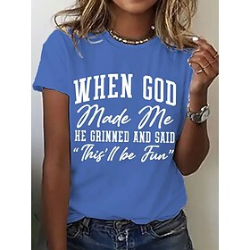 Women's T Shirt Print Graphic Letter Stylish Classic Casual Short Sleeve Crew Neck Regular Tops Casual Daily Weekend Blue Black White Pink Light Purple Summer