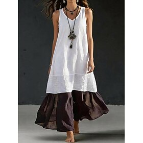 Women's Maxi Dress Casual Dress Vest Dress Summer Dress Basic Classic Daily Beach Vacation Loose Fit Plain Sleeveless V Neck Khaki White Pink Light Blue Summer