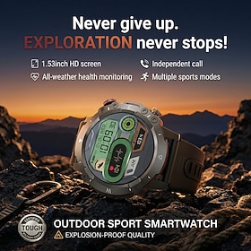 Smartwatch robusto da uomo, schermo HD da 1,53, smartwatch sportivo da esterno di livello militare con chiamate Bluetooth, monitoraggio della frequenz