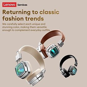 Lenovo Wireless Bluetooth Headphones Retro Classic Fashion Over-Ear Headset with Mic, Hi-Fi Stereo Sound, Unique Stylish Square Design for Daily Outfit Matchin