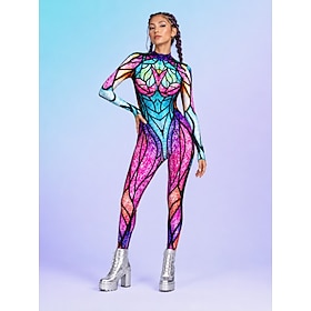 Body Costume tutina Stampa Tuta Intera Per donna Rave Grafico Farfalla Astratto Costume per Festival Musicale Feste Discoteca Halloween Carnevale Bamb