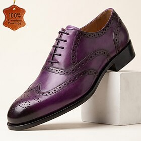 Men's Purple Wingtip Oxford Dress Shoes Classic Brogue Lace-Up Formal Shoes for Business Office, Wedding, Party and Gentleman Style Wear