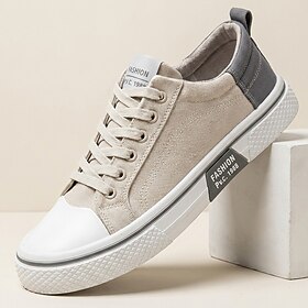 Men's Canvas Lace-Up Sneakers, Casual Low Top Walking Shoes For Travel, School,…