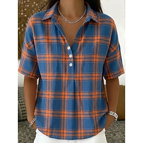 Women's Shirt Graphic Geometric Vintage Stylish Short Sleeve Turndown Regular Tops Casual Daily Holiday Blue Orange Green Summer Spring