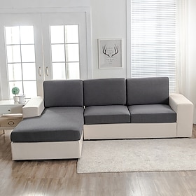 Stretch Seat Cushion Cover, Solid Color Jacquard Reactive Print Sofa Cushion Slipcovers, Durable Polyester Replacement Furniture Protector