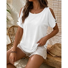 Women's T Shirt Summer Tops Graphic Plain Stylish Classic Short Sleeve Crew Neck Round Neck Long Tops Casual Khaki Black White Pink Gray Summer Spring
